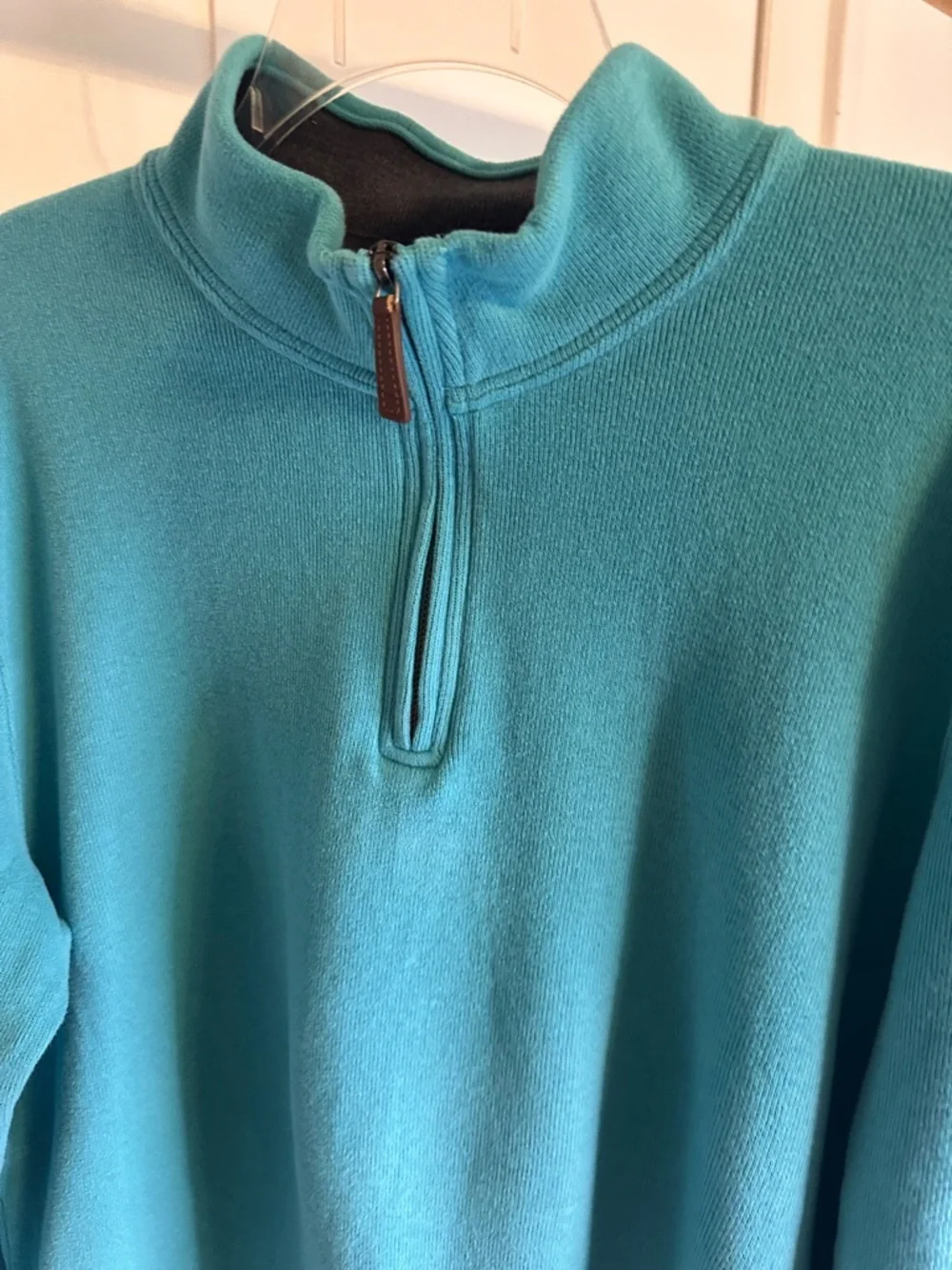 Lands' End Men's 1/4 Zip-Up Fleece Sweater - Teal Blue